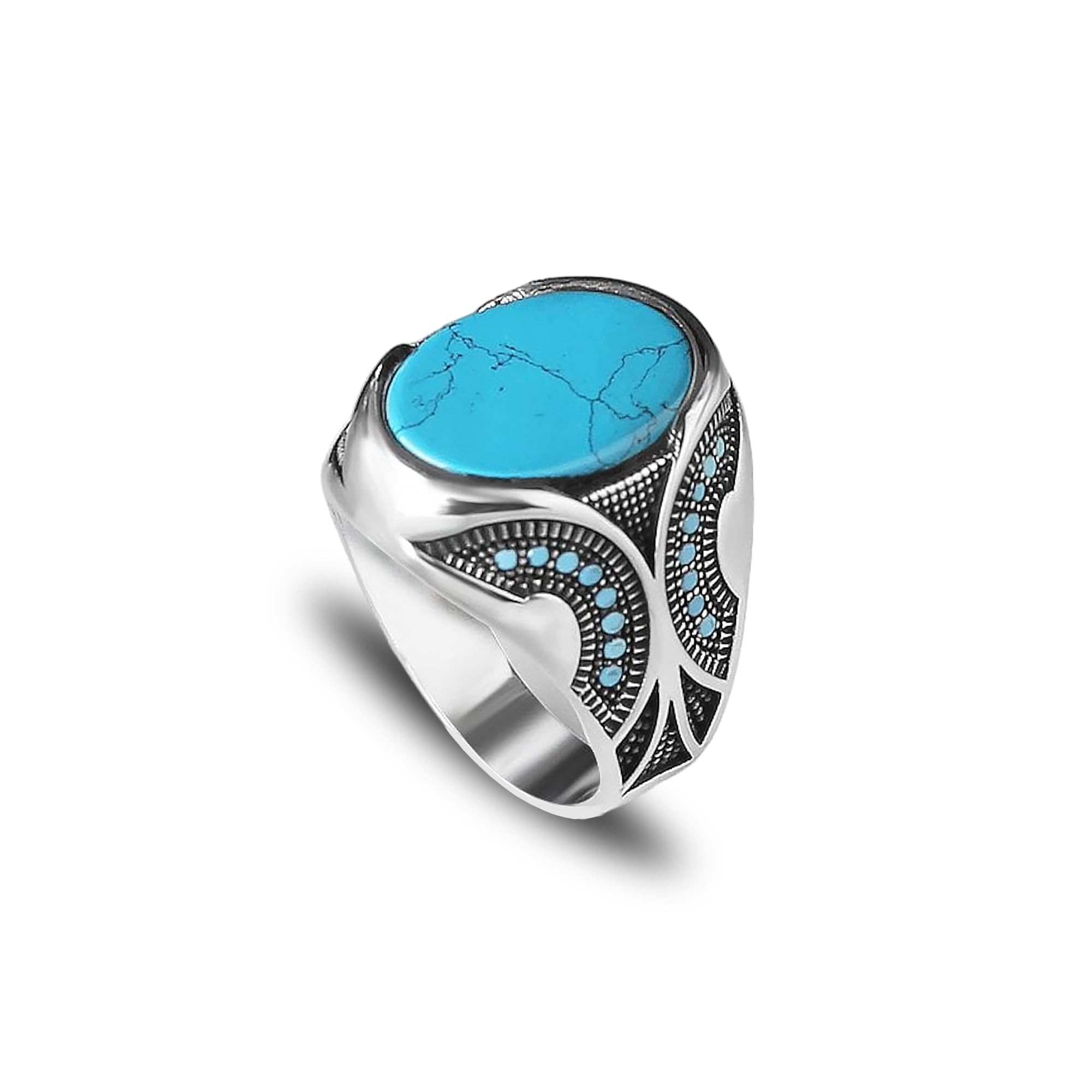 KsrModa 925 Sterling Silver Ring with Turquoise Stone, Handmade Men's Ring - Gift for Him