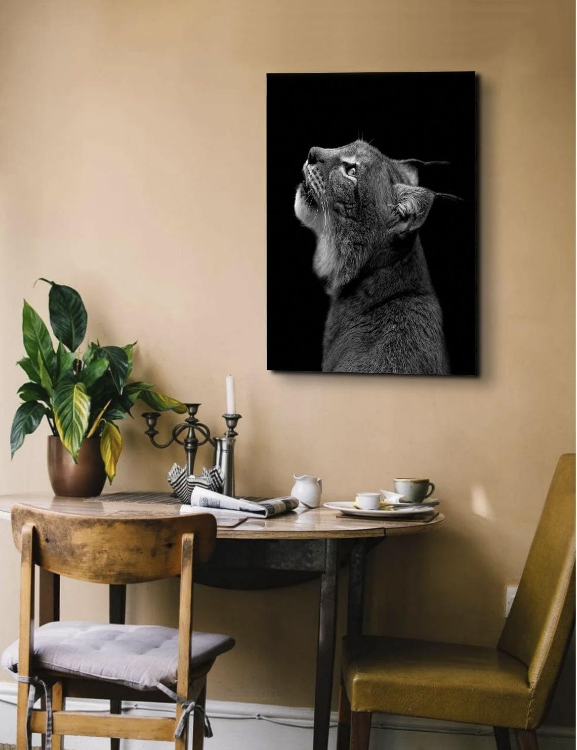 GADGETS WRAP Canvas Gallery Wrap Framed for Home Office Studio Living Room Decoration (14x22inch) - Portrait Of Lynx In Black And White