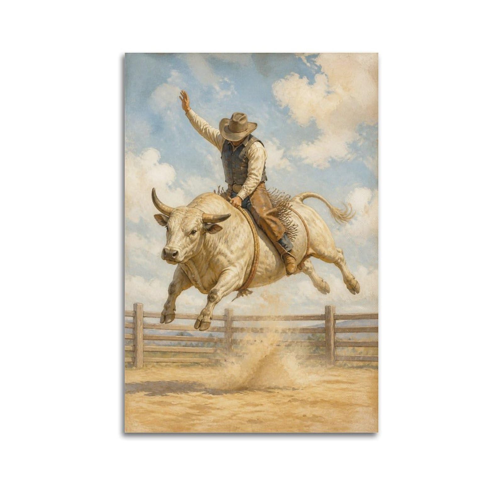OKAHYS Light Cream Rodeo Bull Riding Poster Western Sports Rustic Ranch Modern Decorative Canvas Prints - Ideal Wall Art for Family, Man Cave, Game Room, Boys & Girls Bedroom 24x36inch(60x90cm)