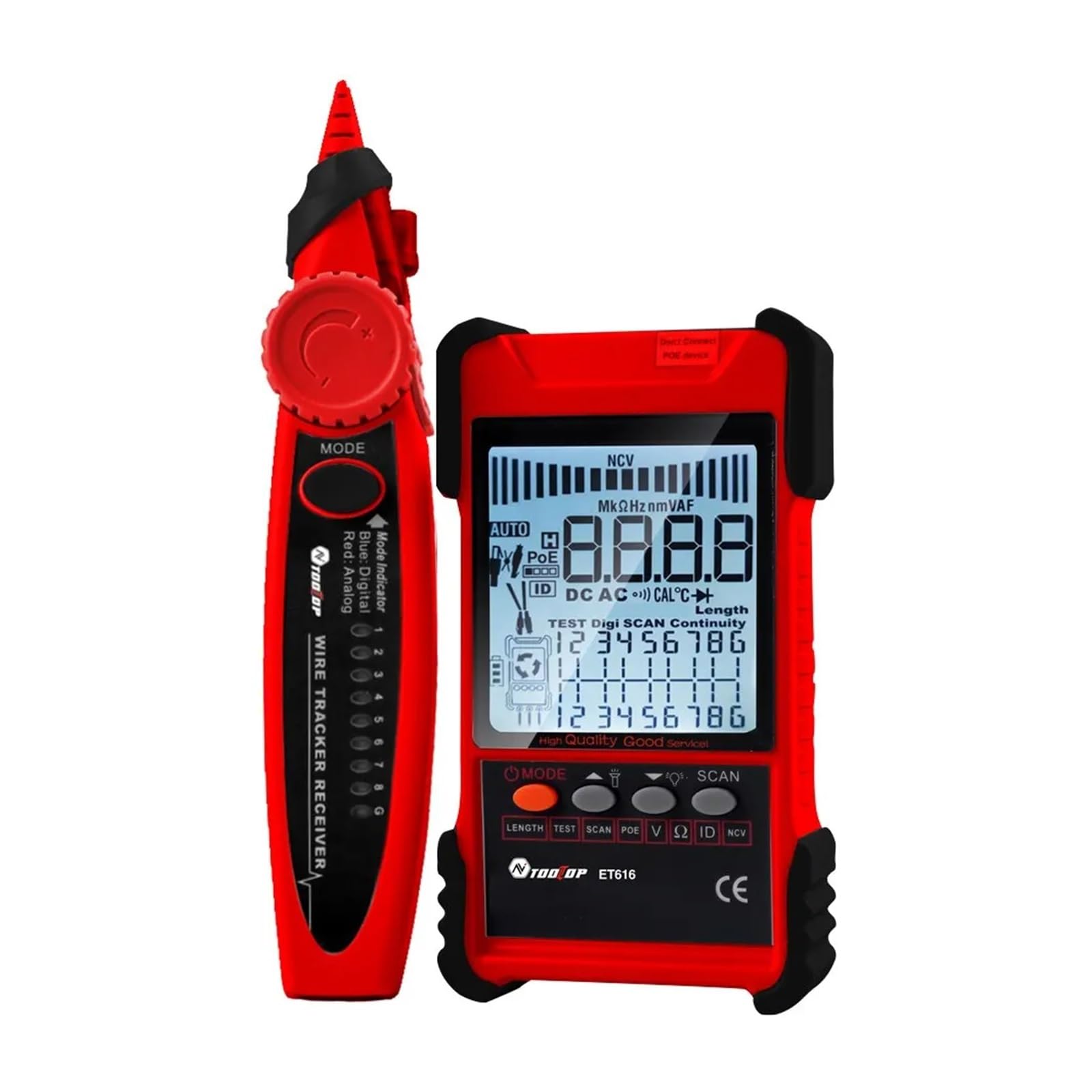 Tester for Cavi di Rete Multimetro Tracciamento Cavi LAN Test Poe 400M/600M Lunghezza Misura Sensibilità Tracker di Linea Regolabile Leggero E Portatile(ET616)