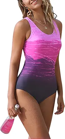 EXLURA women's crisscross one piece swimsuit athletic training swimwear