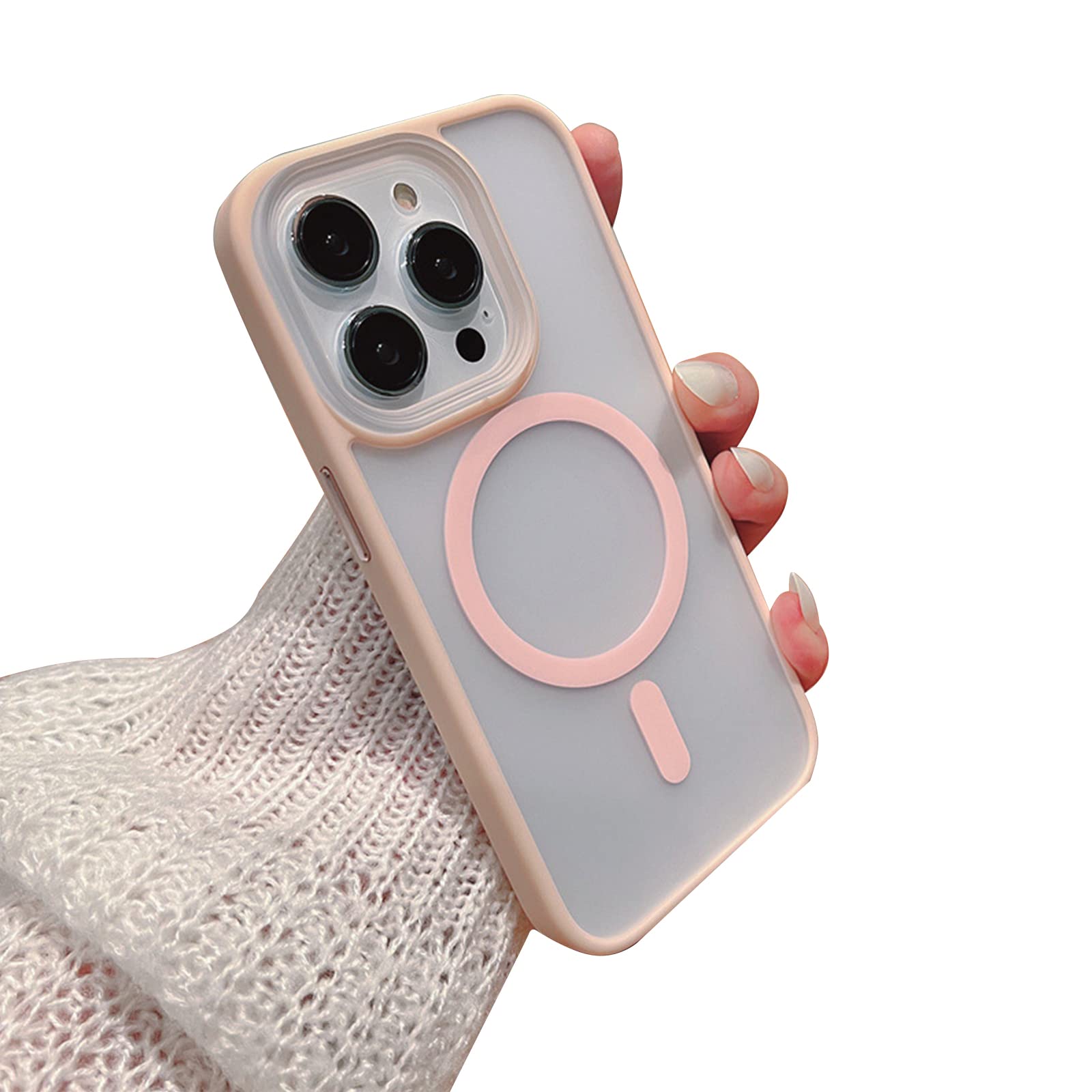 Cutecasee Magnetic Case for iPhone 13 Case Slim Translucent Matte Back Anti-Fingerprint Anti-Scratch Aluminum Alloy Keys Phone Case,Pink Compatible