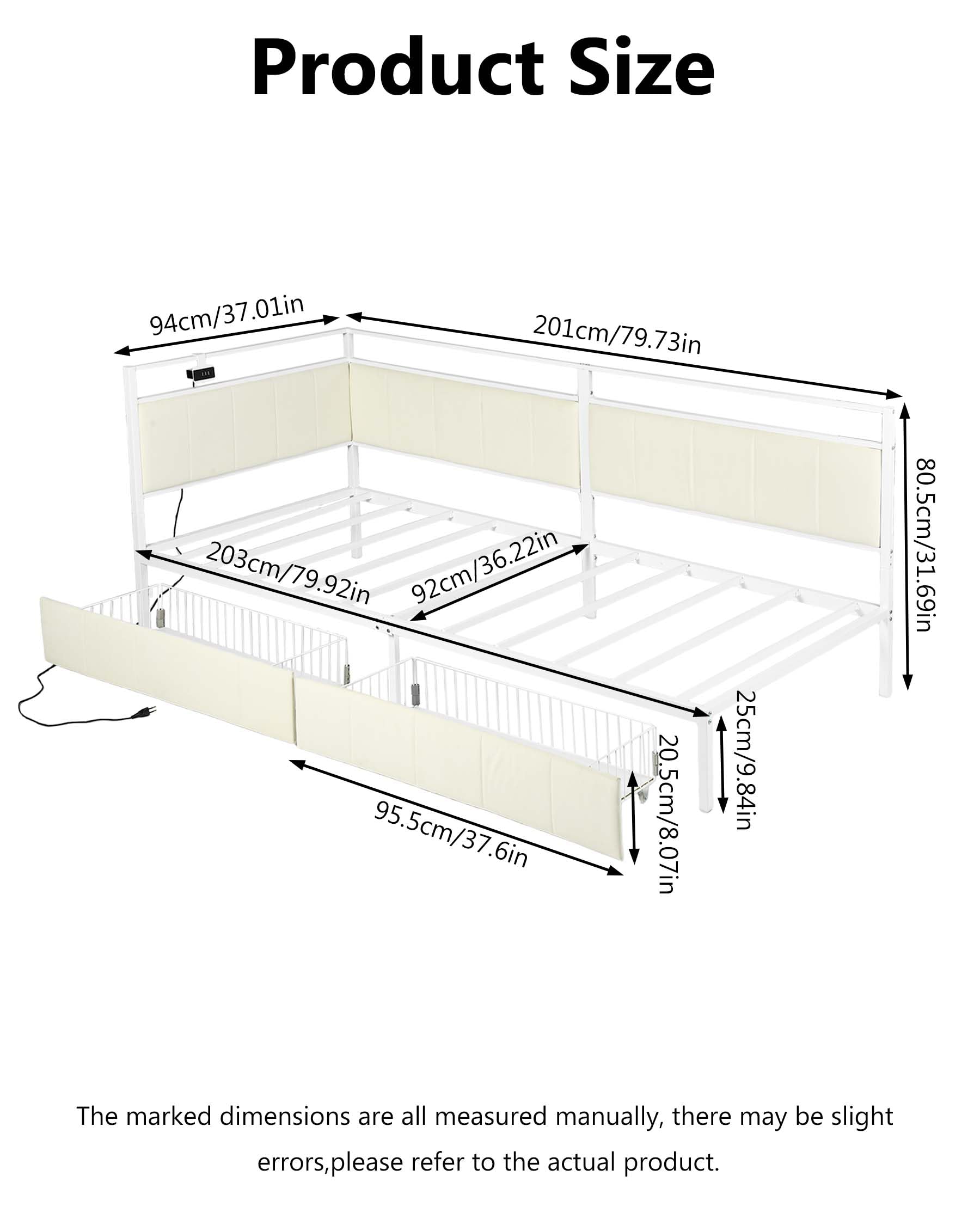 Cama para adolescentes, 90 x 200 cm, sofá cama, cama de día con almacenamiento, cama tapizada con cabecera acolchada, marco de cama de metal, blanco/beige, terciopelo