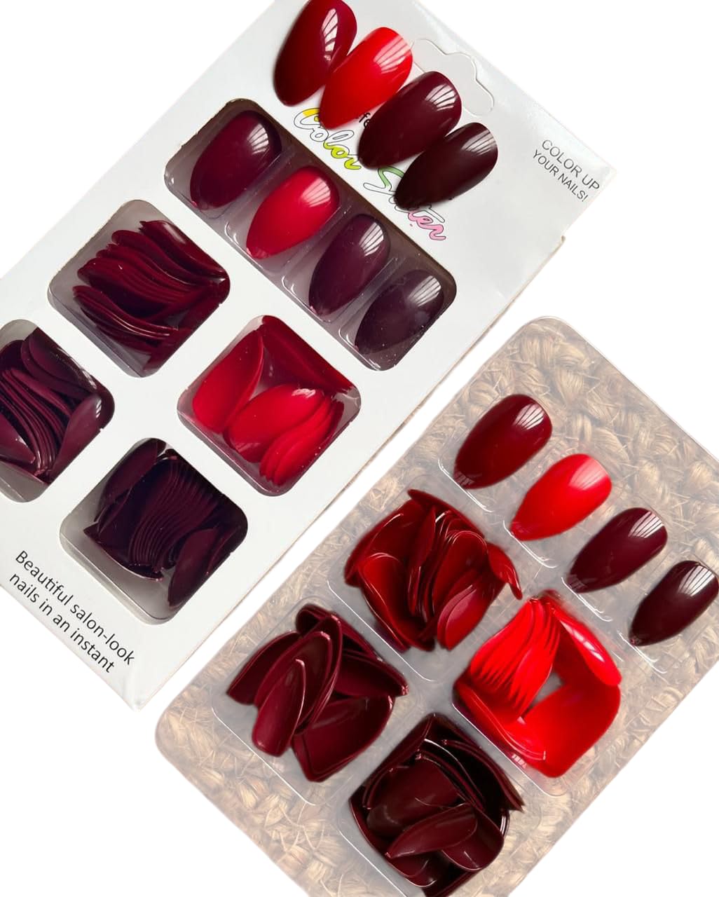 T TRENDY MART Artificial Nails Set, 96 Pieces, Round Medium Length, Red and Burgundy Shades, 4 Colours-image-20