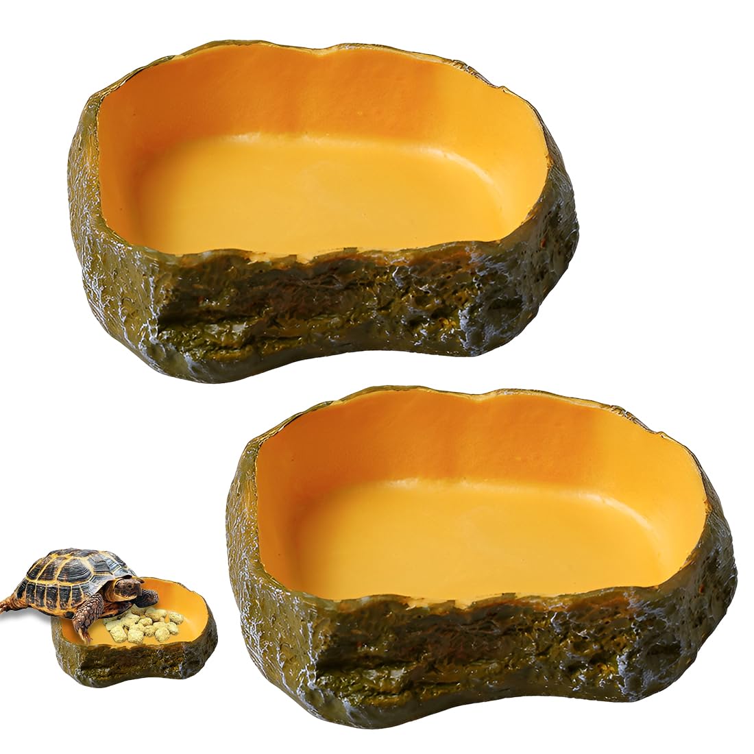 Tomedeks 2 Pieces Reptile Water Dish Food Bowl Set,Reptile Water Bowl,Feeder Bowl,Tortoise Water Dish,Reptile Accessories for Pet Tortoise Lizard Frog Gecko Snake Chameleon