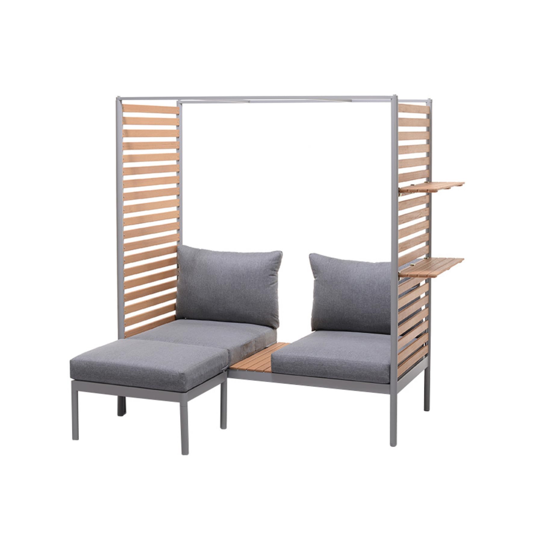 Riess Ambiente Balkonlounge 2-Sitzer COCOONING – anthrazit, Aluminium & Holz, wetterfest, mit Hocker