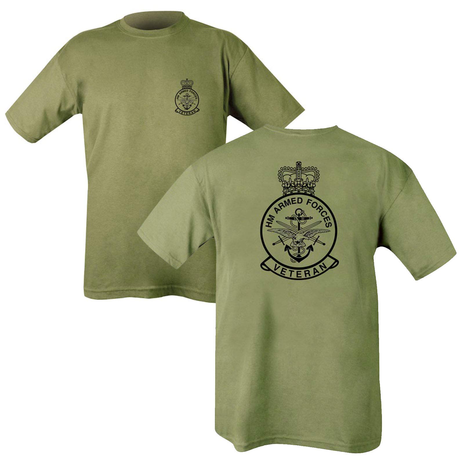 Double Printed hm Armed Forces Veteran Badge Olive Green T-Shirt