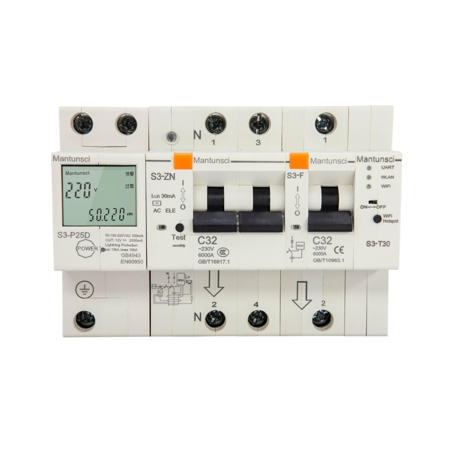 LHNBGTUIW MTS3 Timer Control 20a 32a 63a WiFi Circuit Breaker for smarthome
