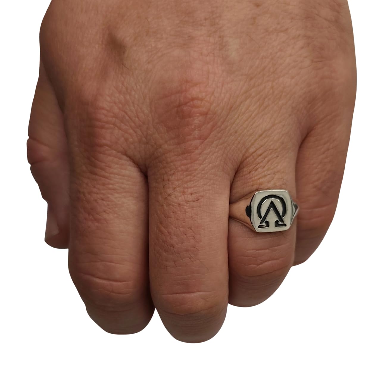 Anillo artesanal de plata 925 Alpha Omega – Anillo cristiano para hombre