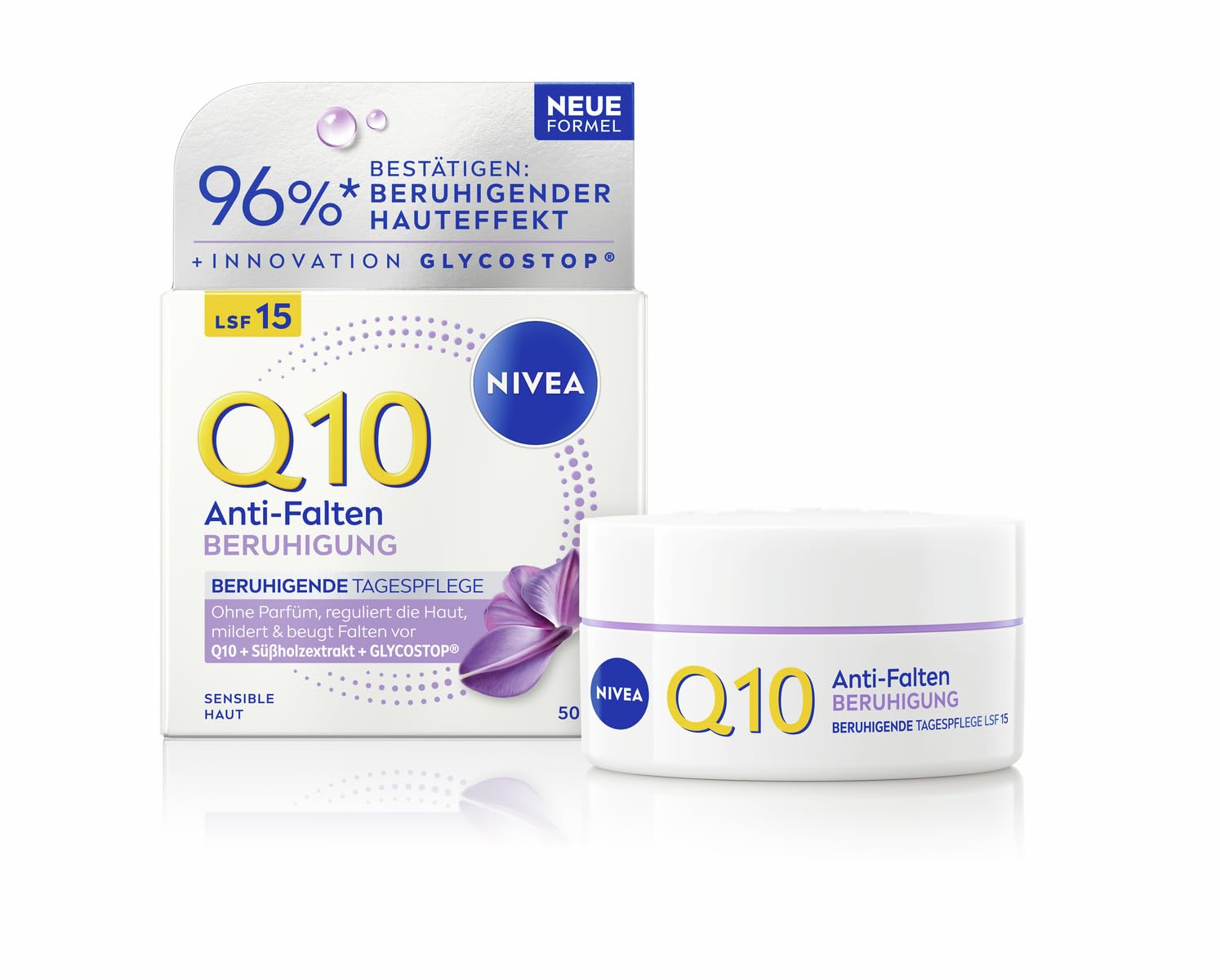 Nivea Multicolor Q10 Anti-Falten Tagespflege, Anti-Falten-Tagescreme Mit Q10, Süssholz & Glycostop, Parfümfreie Gesichtspflege Für Sensible Haut, Beruhigung (50 Ml)