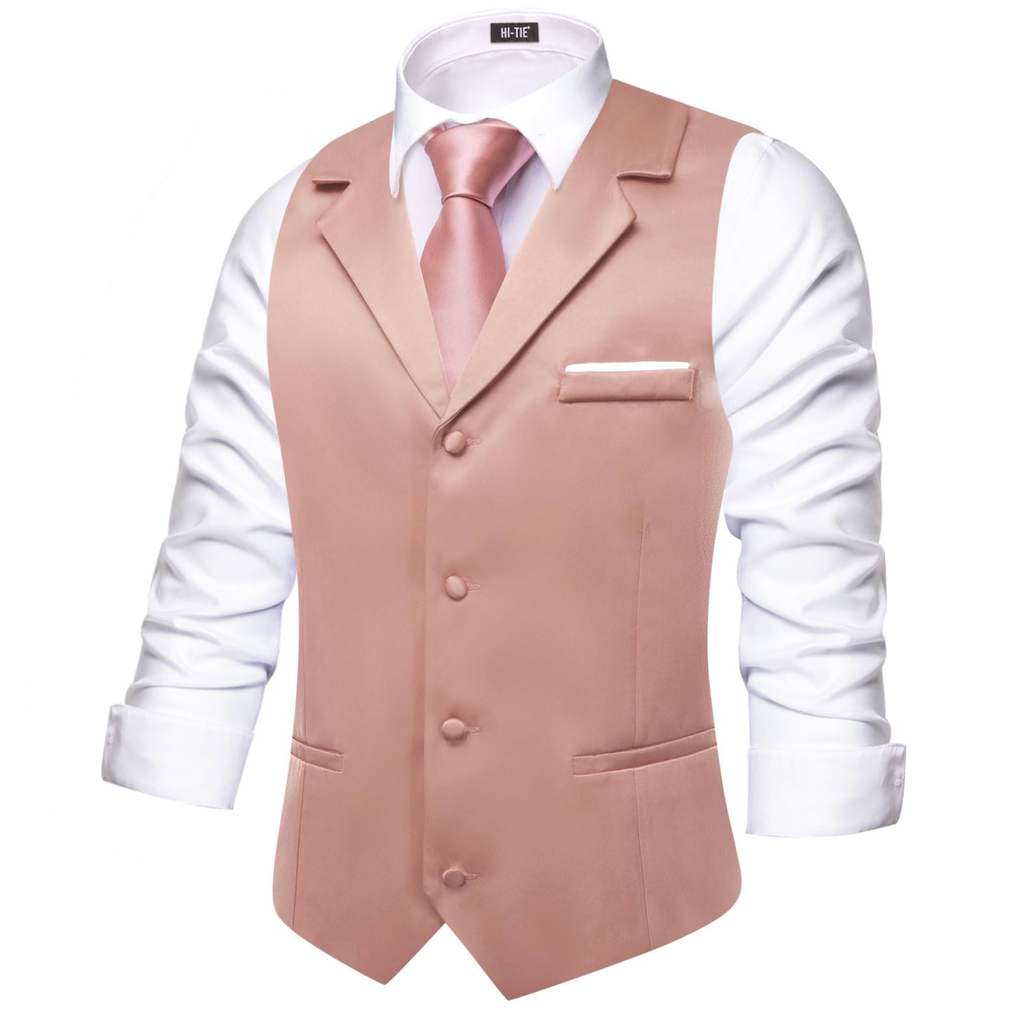 Hi-Tie Men's Formal Suit Vest Solid Fit Vest for Men 3 Pockets V Neck Waistcoat Business Wedding Casual