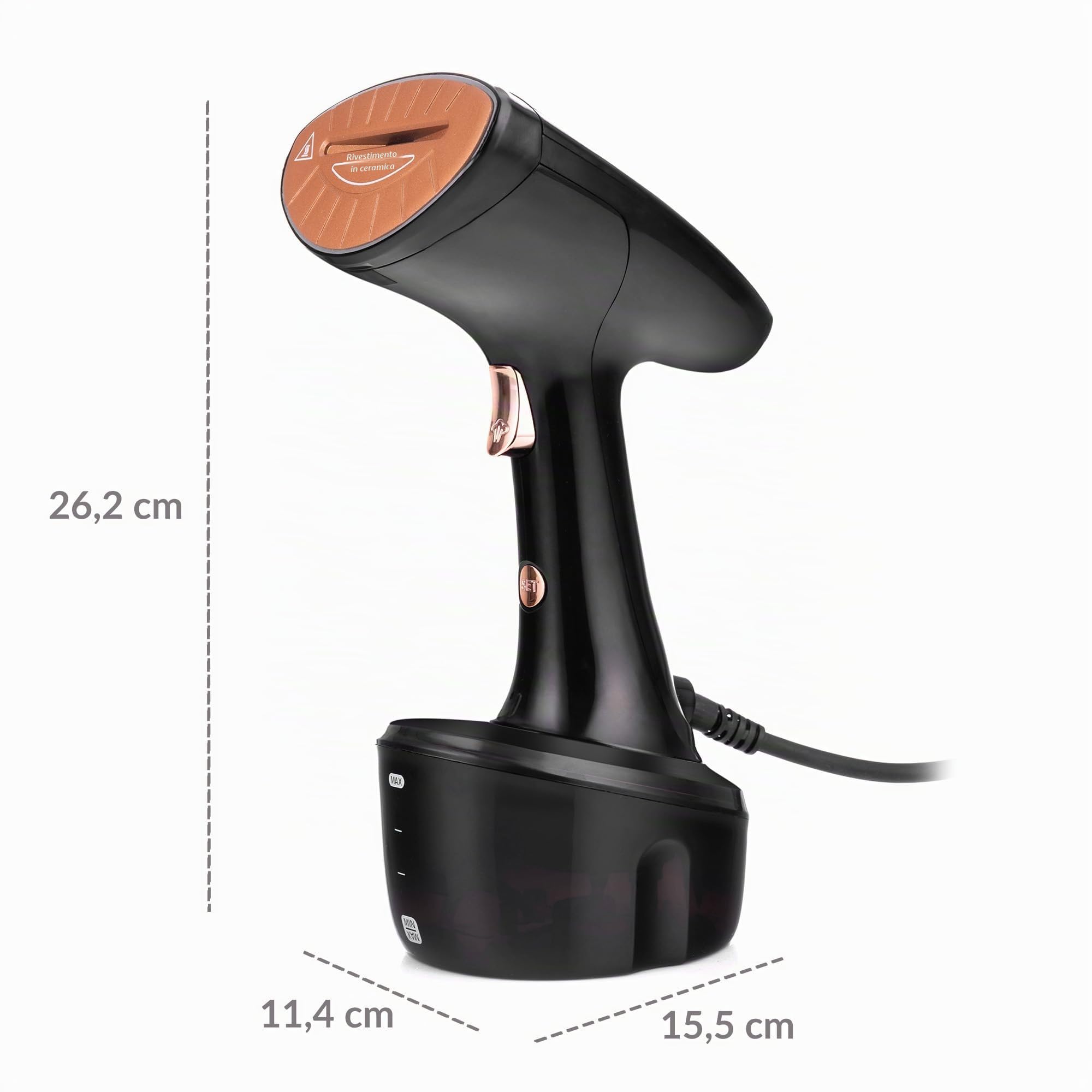 LEHMANN Stiratore Verticale 1600W 25 g/min Vapore Serbatoio 320ml Riscaldamento Rapido 2 Accessori Nero Rosa Oro