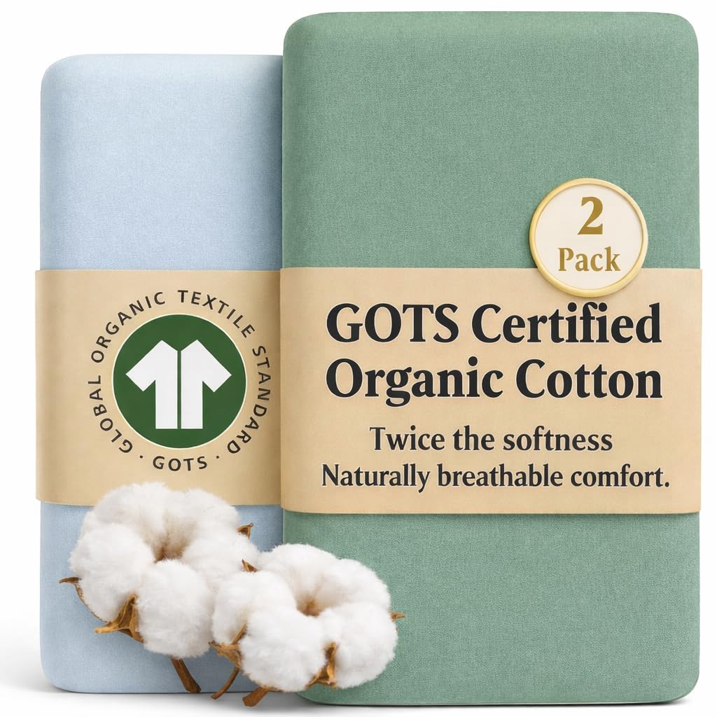 GOTS Organic 2 x Cot Sheets 120x60 Fitted - Cozy & Luxurious – 190GSM Organic Cotton - Baby Cot Sheet - 100% Organic Combed Cotton Baby Bedding - Cot Bed Sheets 60 x 120 — view 29