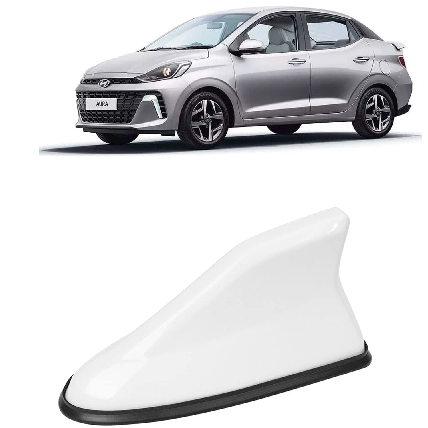 Kingsway Shark Fin Antenna Roof Aerial Base AM FM Redio Signal, Replace Existing Car Antenna, Waterproof Rubber Ring with ABS Body, Universal Fit for Hyundai Aura 2023 Onwards, 1 Piece - White