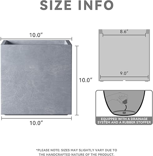 Miniatura 2 de Kante Maceta cuadrada de hormigón de 10 pulgadas para exteriores, interiores, patio, jardín, maceta grande con orificio de drenaje y tapón de goma,