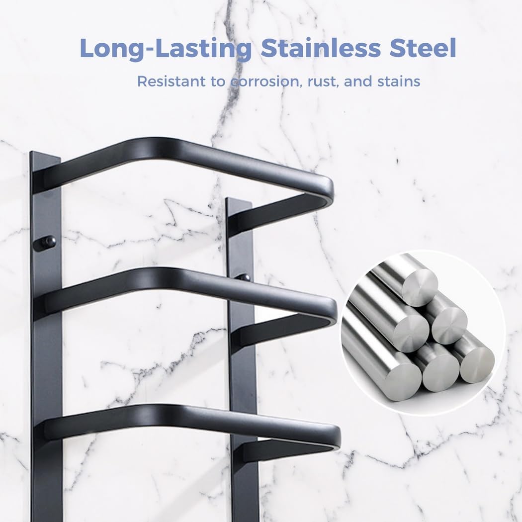Bathroom Stainless Steel Rack 5-Tier, Towel Mounted Wall Storage Shelf Rack, Towels Rack Mounted Wall for Bathroom/Rv/Camper, Rack Towel Bathroom for Rolled Bath Towels, Hand Towels