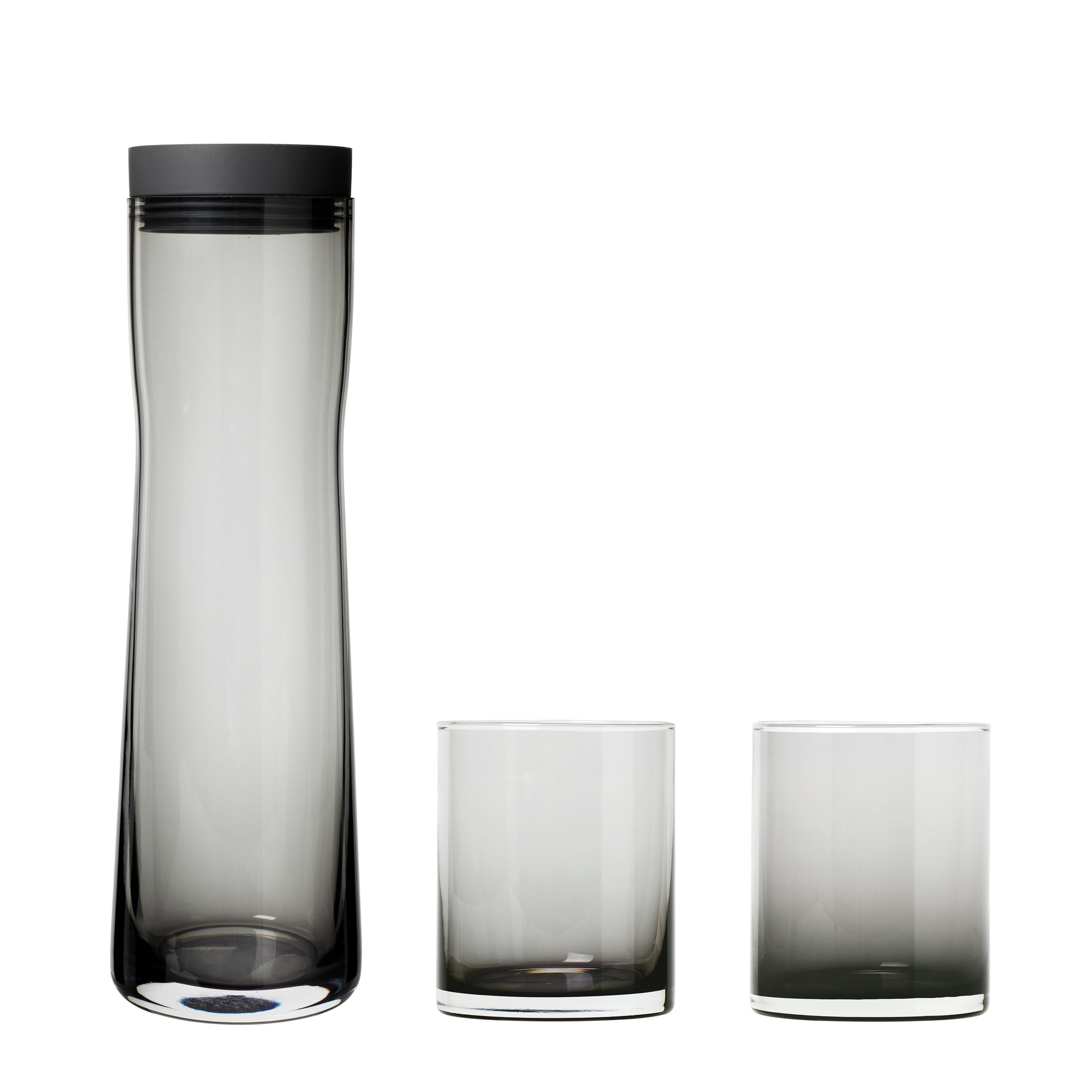 blomus Wasserkaraffe -SPLASH- Glaskaraffe 1 Liter + 2 Trinkgläser 220ml SET (Dark Gray)