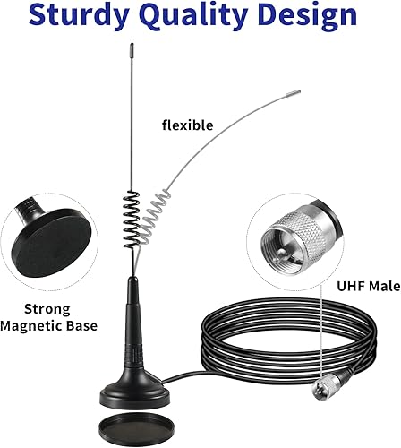 Miniatura 3 de Antena de radio CB de base magnética de 27 MHz de largo alcance con conector macho PL-259 BNC para radio móvilautomóvil cobra Midland Uniden Maxon