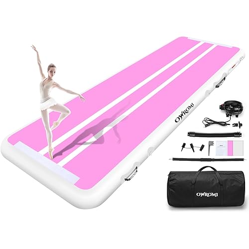 OWROMI Tumble Track Mats for Gymnastics, Kids Air Gymnastics Mats for Tumbling Thick Inflatable Gymnastics Tumbling Track Mat 6.6/10/13/16/20ft Training Tumbling Mat with Electric Pump for Home/Gym…