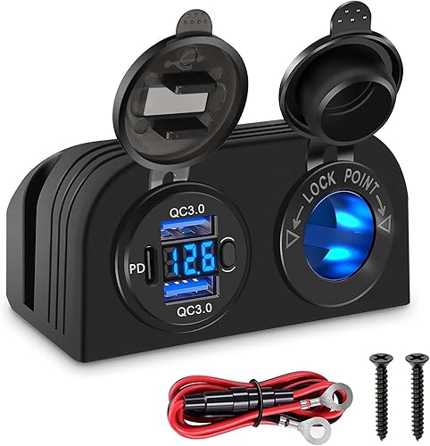 Linkstyle Panel de tienda de campaña con enchufe USB, enchufe para encendedor de cigarrillos, doble 36 W QC3.0 USB A y puerto PD de 27 W con