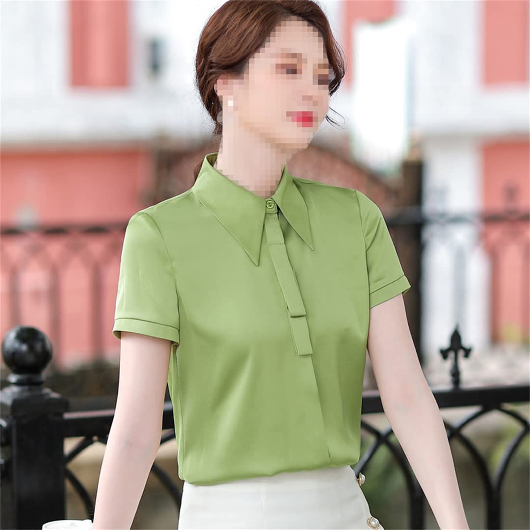 Camisa con Botones para Mujer Blusa de Negocios con Cuello en V de Manga Corta para el Trabajo Oficina Camisa de satén Formal de Verano