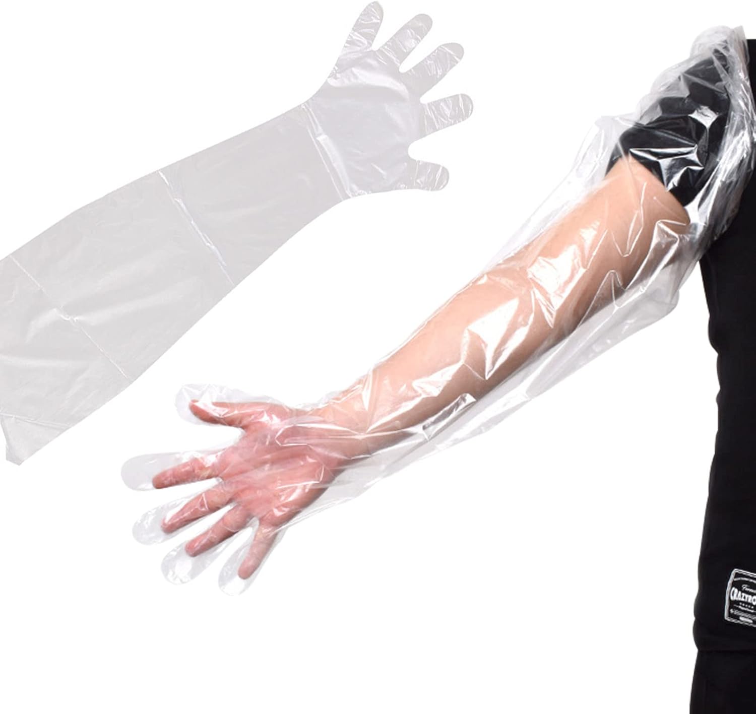 Anxingo 50Pcs Disposable Plastic Veterinary Insemination Rectal Long Arm Gloves for Field Dressing Gutting 35 inch Length