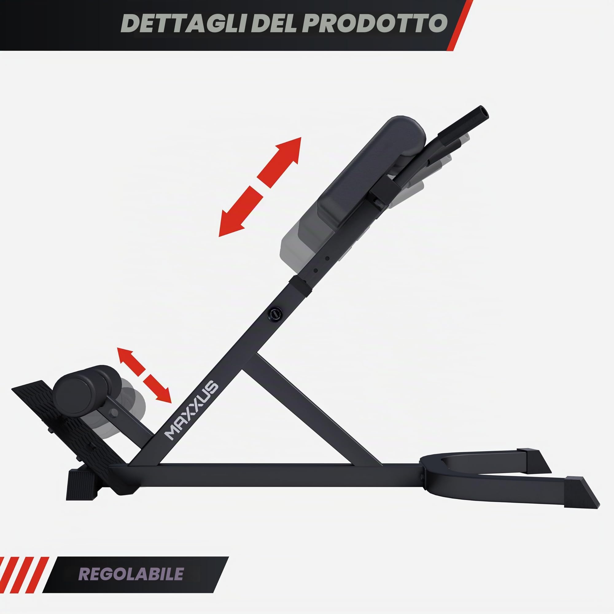 MAXXUS Panca Romana Palestra – Panca Hyperextension, Panca Addominali Regolabile – Struttura Robusta in Acciaio – Imbottiture Extra Spesse – Attrezzi Palestra Casa per Schiena, Core e Glutei, Home Gym