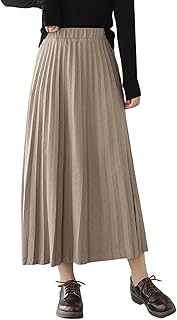 [7-livehouse] プリーツスカート ロング フレアスカート レディース 秋冬 体型カバー 無地 着痩せ Aライン ウエストゴム 大きいサイズ ゆったり おしゃれ 大人 エレガント 通勤 オフィス 旅行