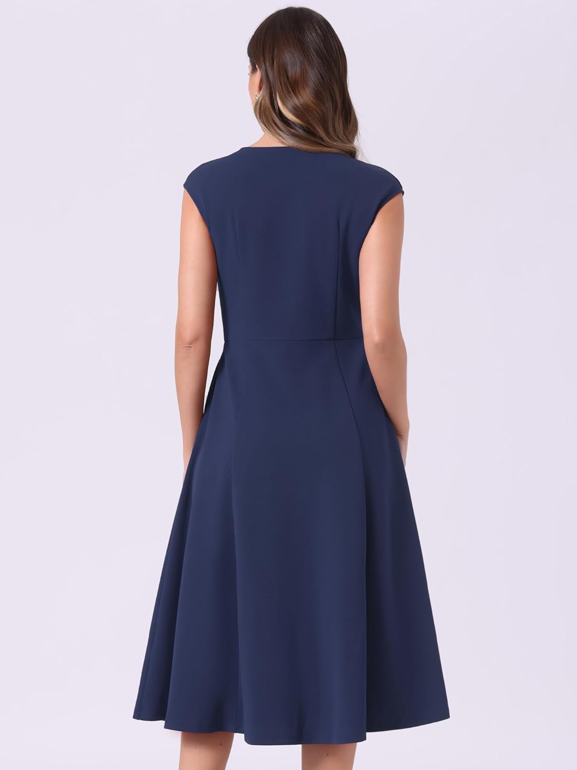 Allegra K Wear to Work Office Dress for Women's 2025 Cap Sleeve with Pockets A-Line Dress
