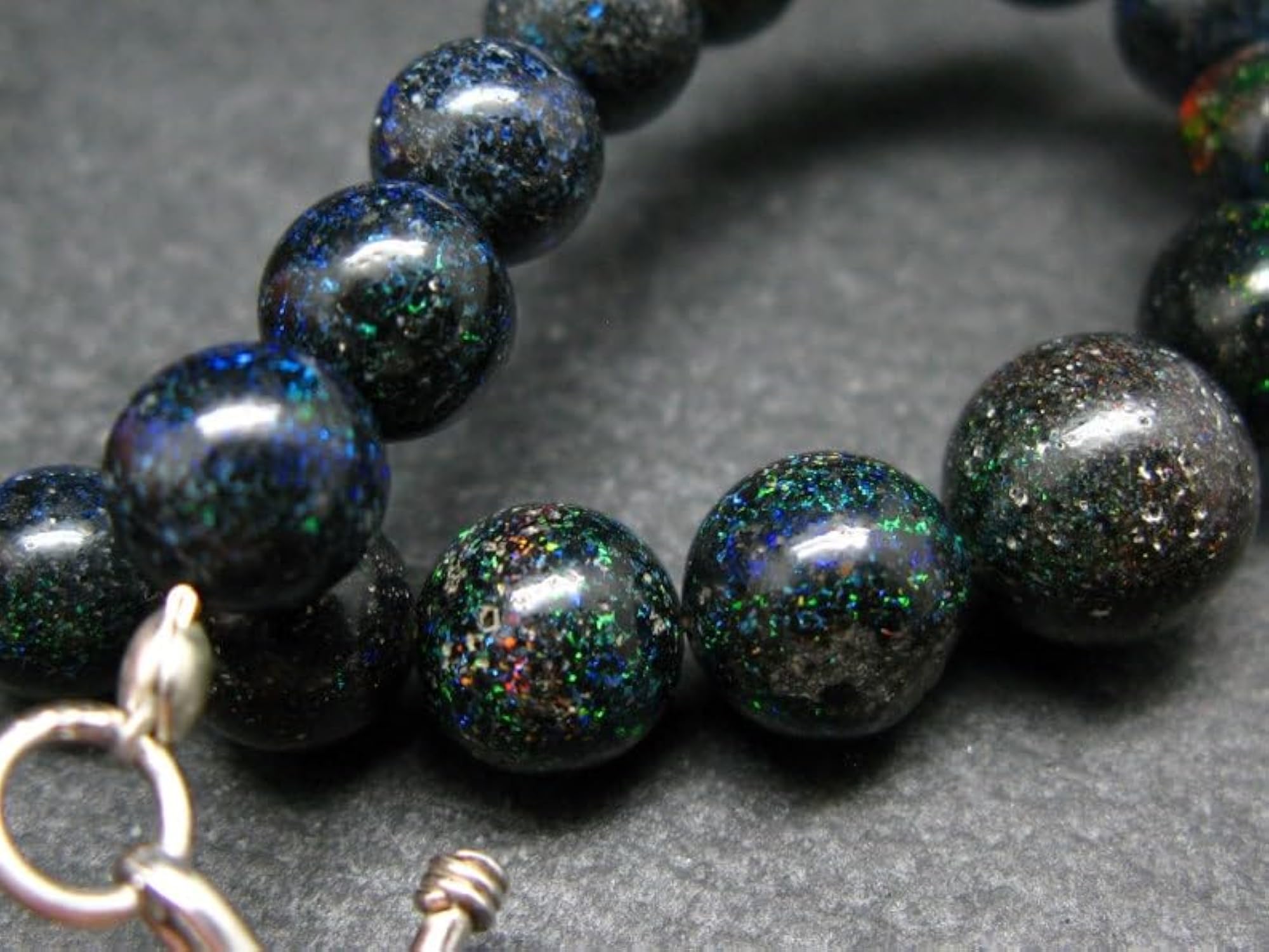 Ethiopian Blue Opal Round Beaded Bracelet with Silver Lock