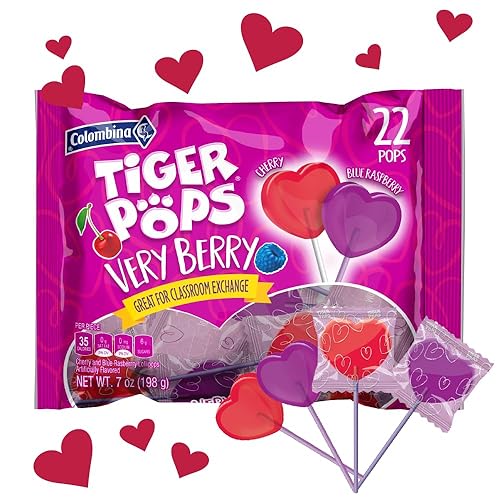 Tiger Pops - Paletas de bayas con sabor a cereza y frambuesa azul, perfectas para regalos del día de San Valentín, gran alternativa a los dulces