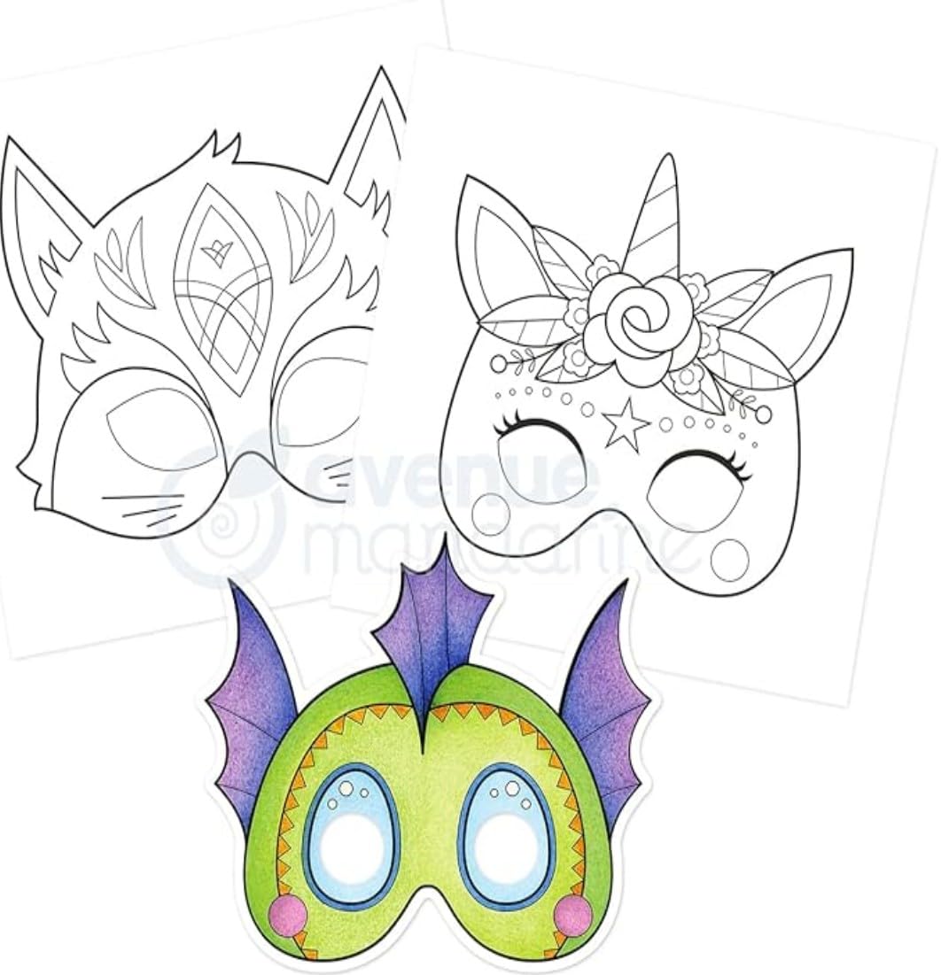 Avenue Mandarine GY138C, A Graffy pop mask Colouring book with 24 pre-cut masks, From age 5, FANTASTIC ANIMALS THEME - Image 3