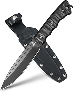 NedFoss Black Phoenix Survival Knife, 15 cm Full Tang Outdoor Knife with G10 Handle & Kydex Sheath, Fixed Knife with Titan...