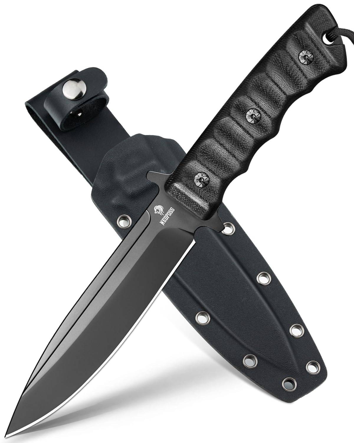 NedFoss Black PHOENIX nóż survivalowy, 15 cm, nóż outdoorowy z uchwytem G10 | Full TANG noże stałe z pochwą Kydex i tytanem, ostre noże myśliwskie na kemping, polowanie, prezent, do kolekcji