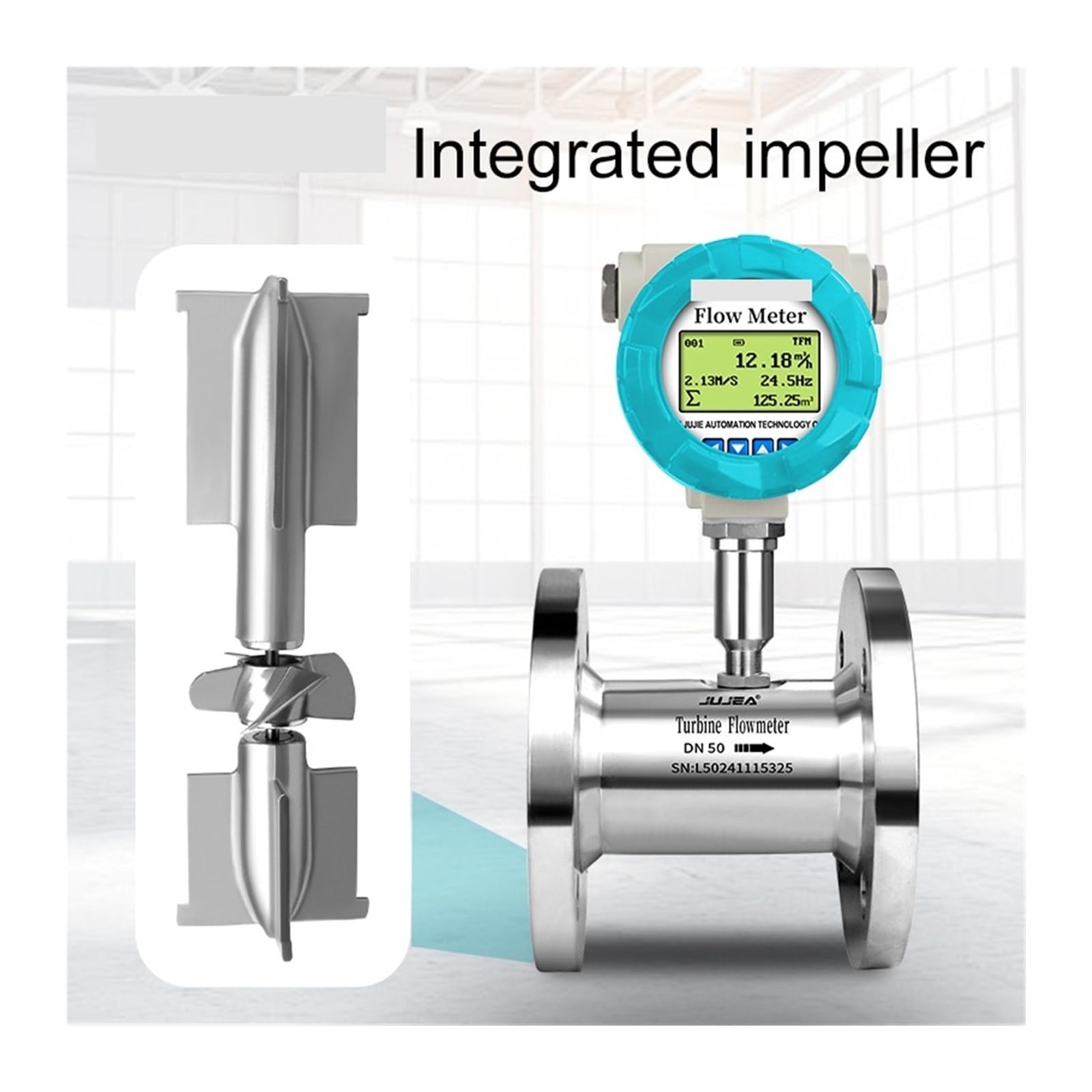 Caudalímetro de turbina for agua líquida, 4-20 mA, RS485, 24 V CC, sensor de flujo electromagnético con pantalla LCD Garantizar la estabilidad(DN65-4-20mA-SS304)