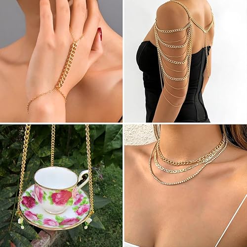 Miniatura 3 de Pandahall - Cadena de eslabones de aluminio de 16.4 ft/5 yardas, color dorado claro, cadena de cruz torcida con carrete para hacer joyas,