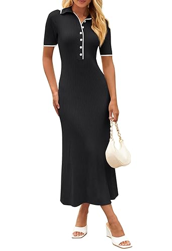 MEROKEETY Women's Spring Summer Ribbed Maxi Dress 2026 Bodycon V