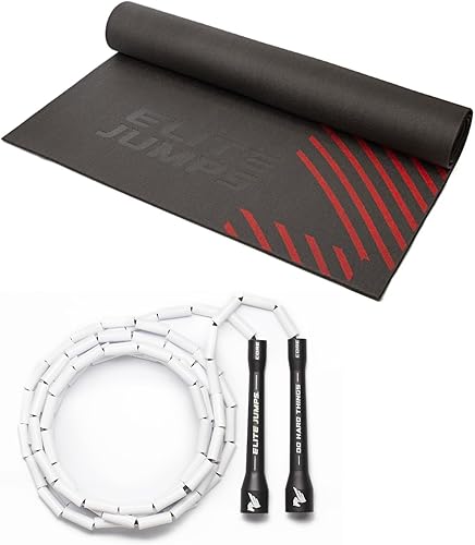 Elite Jumps - Do Hard Things - Cuerdas de saltar con cuentas de 1 pulgada - Materiales fuertes y duraderos - Negroblanco con alfombrilla de cuerda