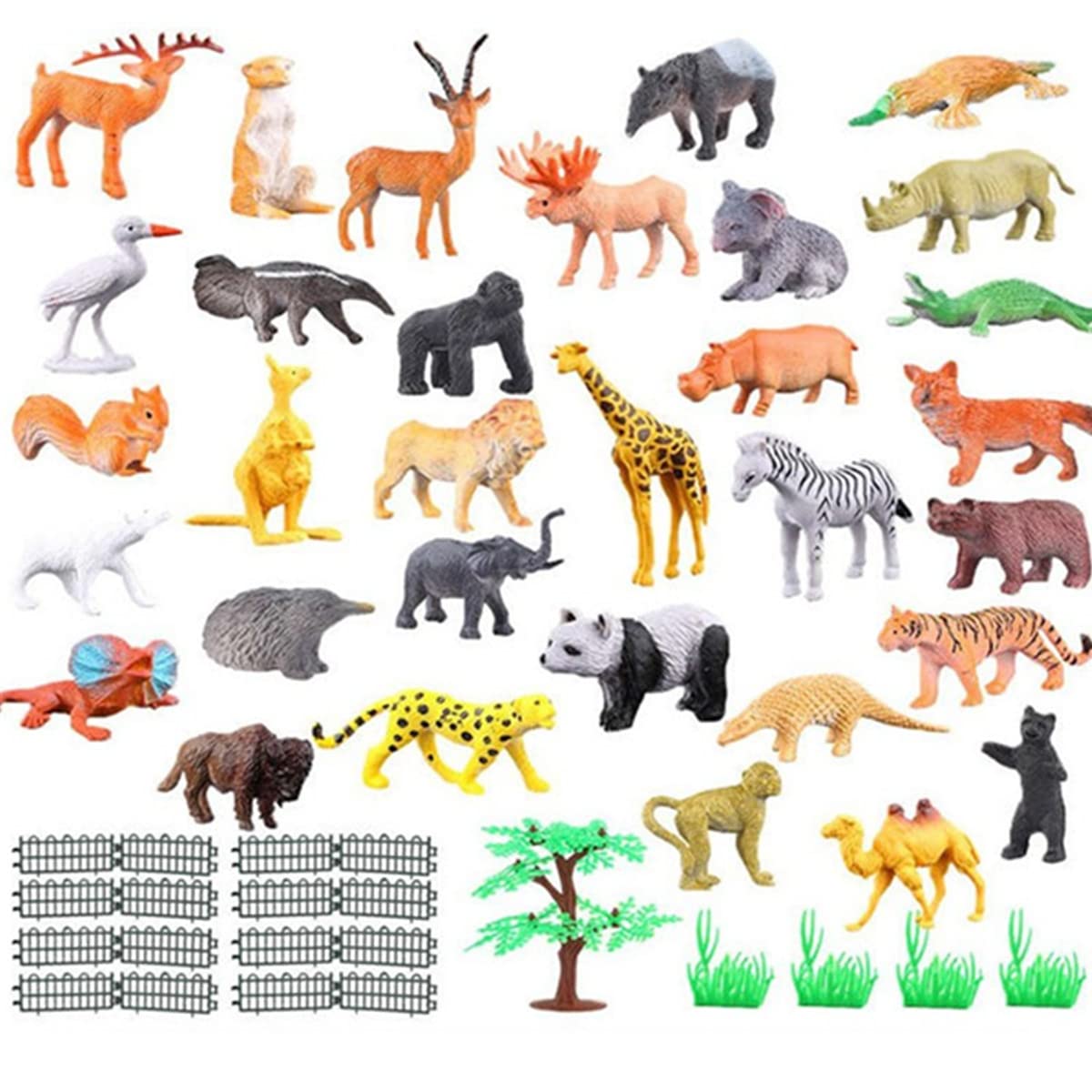 Safari Animals Figures Toys,53 Pcs Small Mini Realistic Safari Zoo Plastic Animals Figures Learning Educational Toy Set,Animal Party Favors zoo animals toys for kids, Forest Animal Cake Toppers