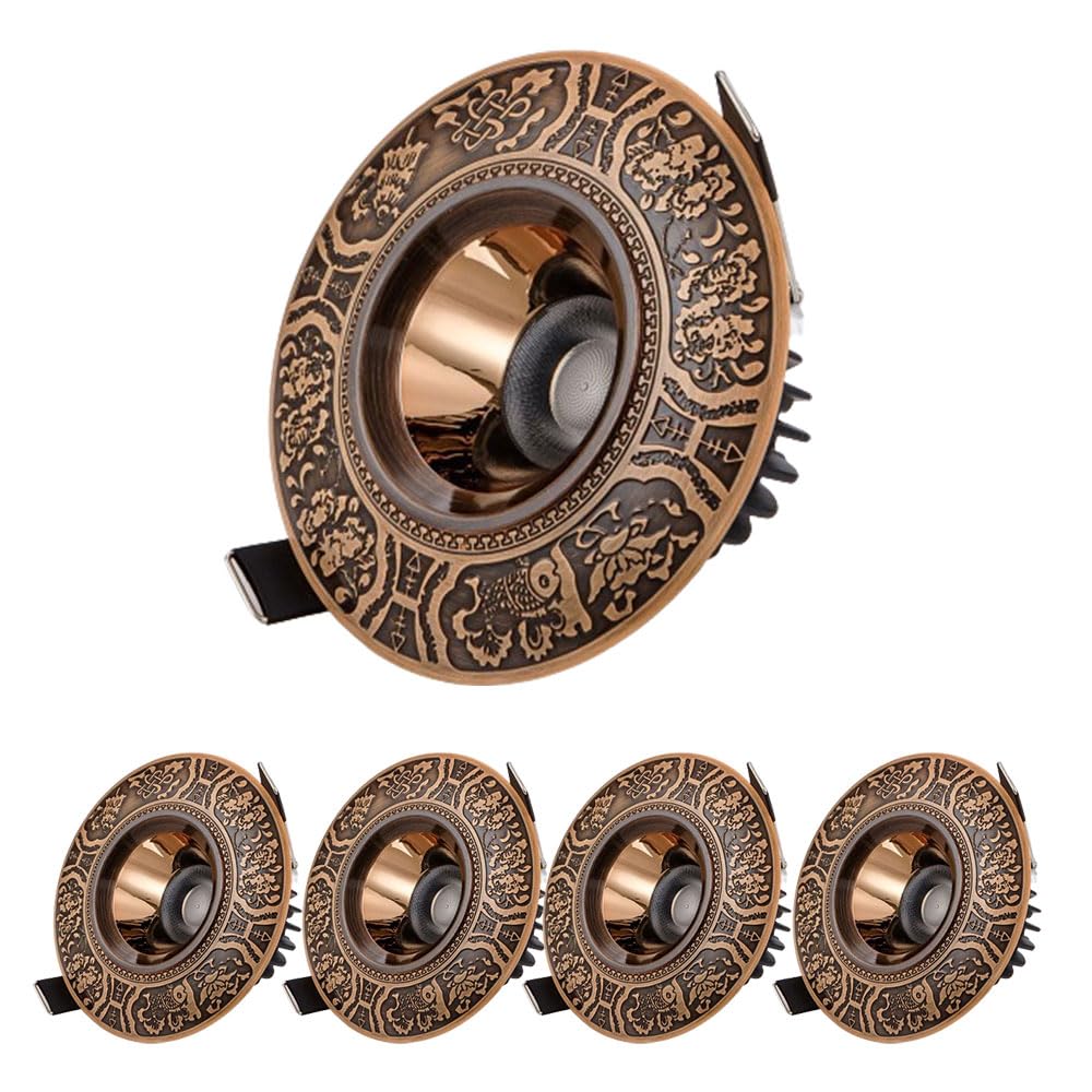 JKJZSALJ 5 Pack Style Led Recessed Lighting,3Cct Dimmable 3000K/4000K/6000K,10W Led Recessed,With Brass Pattern Led Led Can Lights,Brass Baffle Trim,Red Bronze