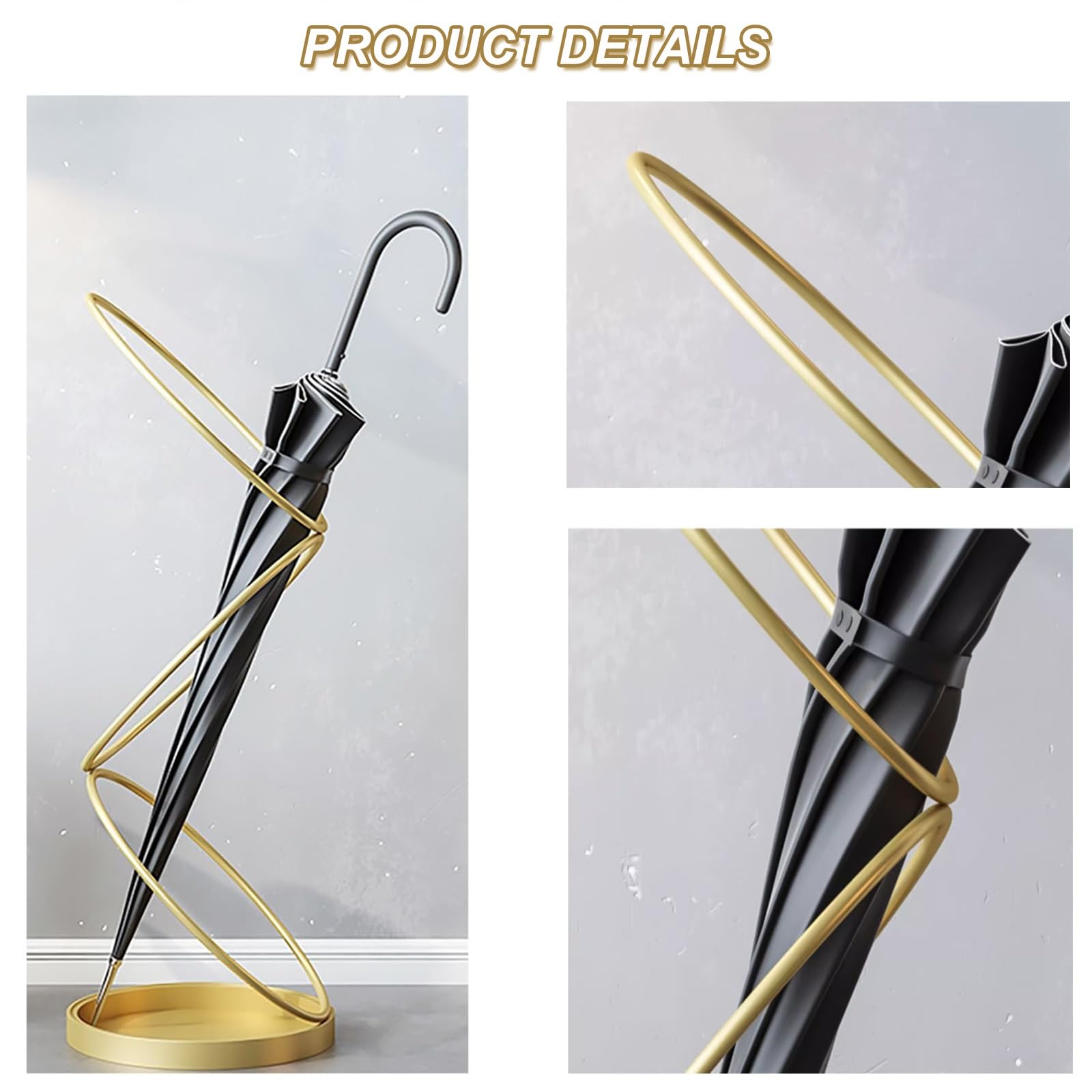 Portaombrelli in Metallo in Stile Nordico Moderno per Ingresso, Porta d'ingresso, Hotel, Design Circolare Creativo, Finitura Dorata, portaombrelli salvaspazio.