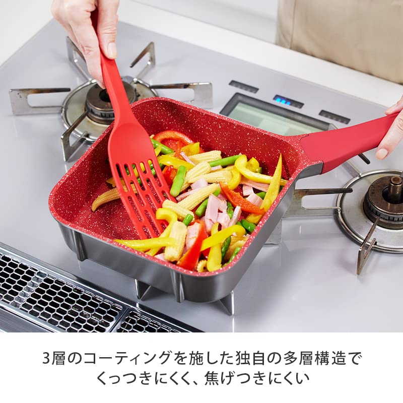 tattタッタ マルチセット フライパン フライパンセット　スクエア型　レッド Amazon.co.jp: タッタ マルチセット レッド フライパン ソテーパン 鍋