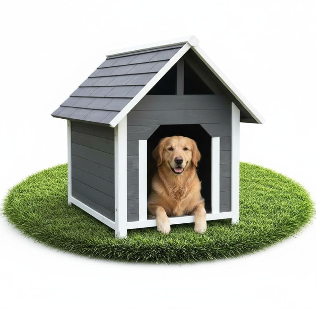 Mucola Hundehütte Hundehaus XXL wetterfest 75x115x95 cm Holz Blockhaus | für mittelgroße Hunde, Eingang 34x44 cm, 7 cm erhöhte Füße gegen Bodenkälte und Feuchtigkeit, leicht zu reinigen
