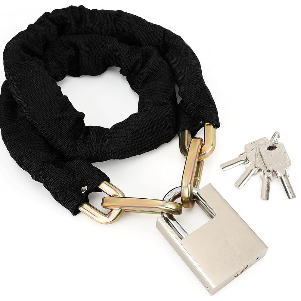 OBD Bike Chain Lock with Padlock (4 Keys) Heavy Duty Motorcycle & Scooter Lock with High Security Chain for Motorcycle Scooter Door Gate Fence (6mm Dia x 1000mm Length)