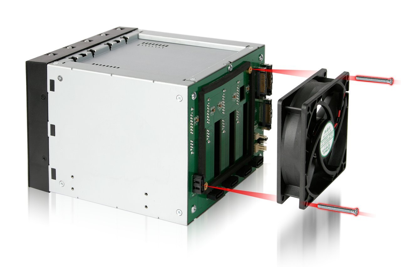 Icy Dock FatCage MB155SP-B Jaula de Plano Posterior, Rack móvil, Caja de Jaula con cajón Hot Swap para 5X HDD/SSD 2.5" o 3.5" SAS II/SATA III 6Gb / s en 3 bahías de Aluminio de 5.25"