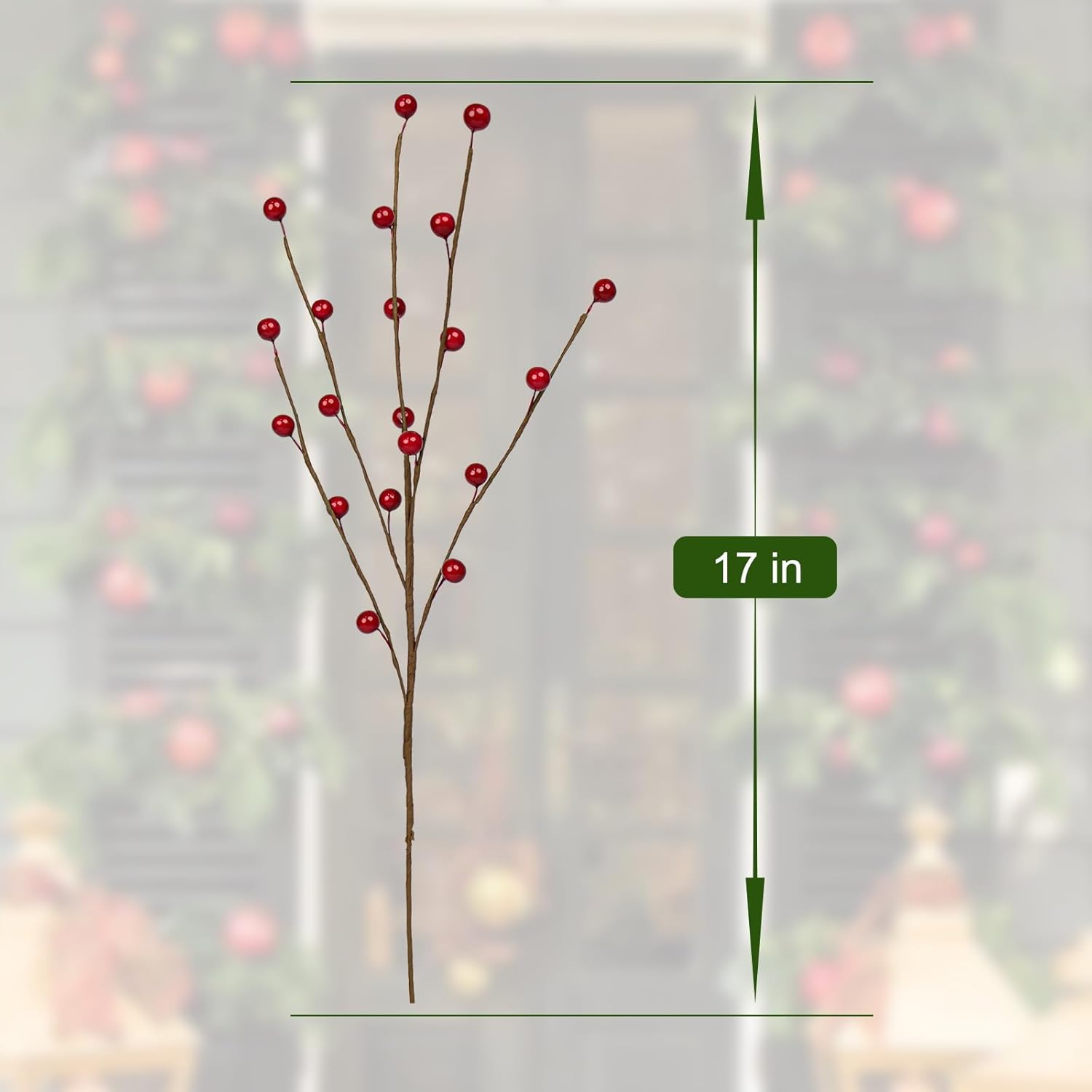JINGHONG 24 Pack Christmas Tree Picks 17 Inch Red Berry Picks Artificial Holly Berry Stems for Xmas Tree Centerpieces Vases Floral Arrangements Winter Holidays