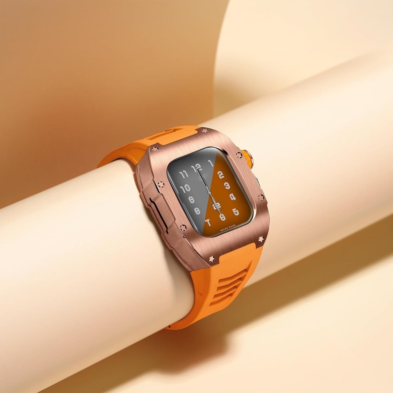 EZZON Tytanowe meta etui, gumowa opaska, zestaw mod, do Apple Watch 9, 8, 7, 6, 5, 4 SE, dla mężczyzn i kobiet, metalowe etui do zegarka, silikonowy pasek do zegarka, akcesoria zamienne do zegarka