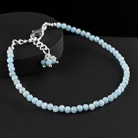 Vista 43 de Natural Gemstone Micro Round Beads Dainty Choker Bangle Bracelet, Handmade Jewelry for Women, Healing Chakra Crystals Silver Plated Chain 8 inch