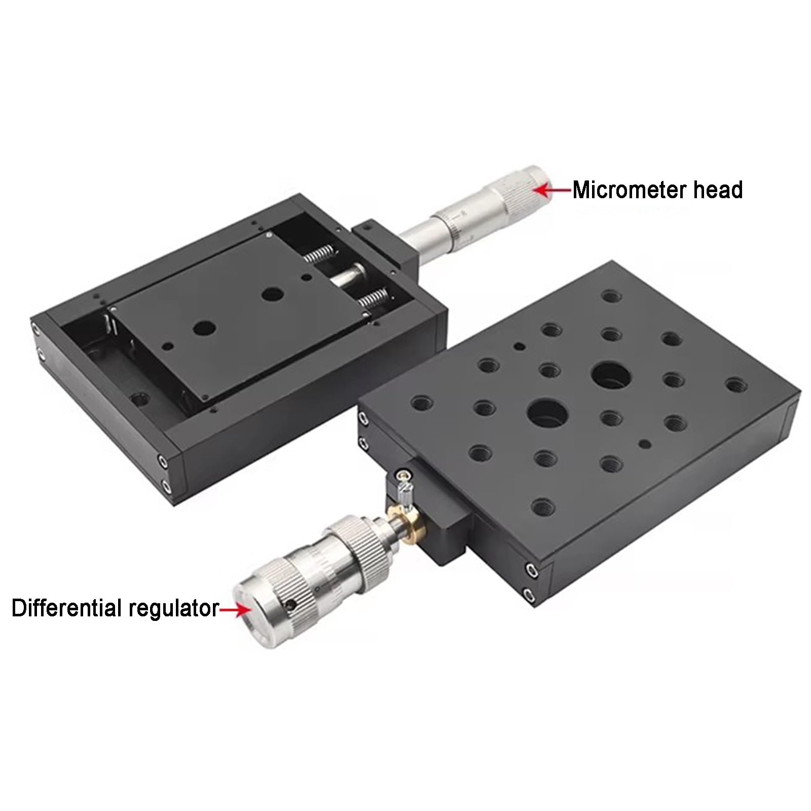 Mikrometryczny etap liniowy, ręczny stół przesuwny, skok 25 mm dla precyzyjnego pozycjonowania i kontroli mechanicznej, platforma 101,6 x 76,2 mm