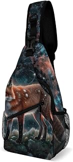 Sling Backpack for Women Men Multipurpose Anti-Theft Gym Crossbody Sack Satchel Outdoor Hiking Bag Tool Backpack, Galaxy Fox Crossbody Daypacks Chest Packs